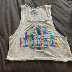 Jurassic Park Foil Logo Crop Tank Top S